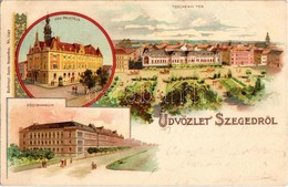 T2 1899 Szeged, Széchenyi Tér, MÁV Palota, Főgimnázium. Endrenyi Imre Nr. 1049. Art Nouveau, Litho - Ohne Zuordnung