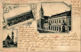 T2 1899 Beszterce, Bistritz, Bistrita; Evangélikus Templom, Sabling Szálloda / Church, Hotel. Art Nouveau, Floral - Unclassified