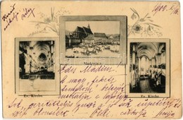 * T2/T3 1900 Brassó, Kronstadt, Brasov; Marktplatz, Ev. Kirche / Vásártér, Piaci árusok, Evangélikus Templom, Belső / Ma - Sin Clasificación