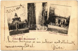 * T2/T3 1901 Buziásfürdő, Baile Buzias; Pavillon Restaurant, Graben-Allee, Josefs-Quelle / Étterem, Árok Fasor, József F - Non Classés