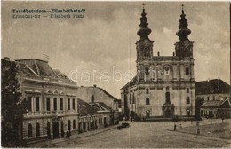 * T2/T3 1918 Erzsébetváros, Dumbraveni; Erzsébet Tér, Templom, üzletek / Elisabeth Platz / Square, Church, Shops (EK) - Unclassified