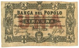 1 LIRA BIGLIETTO FIDUCIARIO BANCA DEL POPOLO IN FIRENZE 01/11/1868 BB+ - Autres & Non Classés