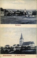 T2/T3 1914 Nagysink, Gross-Schenk, Cincul Mare, Cincu; Marktplatz, Evang. Kirche Und Schule (Südseite) / Piac Tér, Evang - Ohne Zuordnung