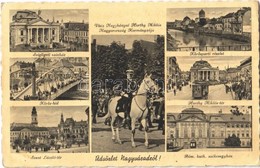 T2/T3 1940 Nagyvárad, Oradea; Szigligeti Színház, Körös Híd, Szent László Tér, Zsinagóga, Horthy Miklós Tér, Villamos, R - Ohne Zuordnung