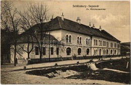 T2 1909 Segesvár, Schassburg, Sighisoara; Ev. Mädchenseminar / Evangélikus Tanítónő Szeminárium Télen, Iskola, Villamoss - Ohne Zuordnung