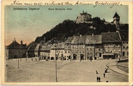 T2/T3 1909 Segesvár, Schassburg, Sighisoara; Obere Marktseite / Fő Tér, F. Lingner, Gutt, K. Schneider üzlete, Sörcsarno - Ohne Zuordnung