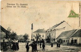 * T2/T3 1908 Bán, Trencsénbán, Bánovce Nad Bebravou; Fő Tér, üzletek. Kiadja Fuchs Vilmos / Main Square, Shops (felületi - Unclassified