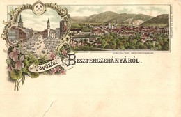 ** T3 Besztercebánya, Banská Bystrica; Piac. Kiadja Ivánszky Elek Könyvkereskedése / Market, Floral Litho (r) - Zonder Classificatie