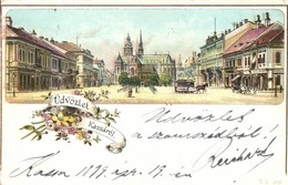 * T2/T3 1899 Kassa, Kosice; Fő Tér Lóvasúttal és Nagy Szállóval, Adria üzlet / Main Square With Horse-drawn Tram And Gra - Ohne Zuordnung