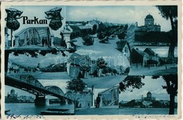 T2 1938 Párkány, Parkan, Stúrovo; Mozaiklap: Híd, Esztergomi Bazilika, Izraelita Templom, Zsinagóga, Országhatár, Határő - Unclassified