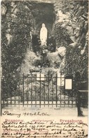 * T2/T3 1901 Pozsony, Pressburg, Bratislava; Maria Lourd / Mária Szobor és Szentély. 'Bediene Dich Allein' / Mary Statue - Ohne Zuordnung