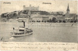 T2/T3 1909 Pozsony, Pressburg, Bratislava; Látkép, Rakpart, Gőzhajó, Vár / Castle, Steamship, Quay (fl) - Unclassified