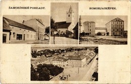 T3 1938 Somorja, Samorín; Samorínské Pohlady / Somorjai Képek, Fő Tér, Református Templom, Gőzmalom, üzlet. Kiadja Stadl - Unclassified