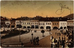 * T3 1920 Zsolna, Zilina; Námestie Slobody / Tér, üzletek. Kiadja L. Biel. Fot. Gustav Unger / Square, Shops (fa) - Unclassified