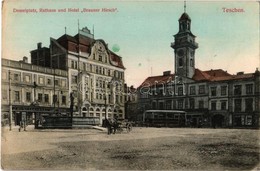 ** T2/T3 Cieszyn, Teschen; Demelplatz, Rathaus Und Hotel 'Brauner Hirsch' / Square, Town Hall, Hotel, J. Konczakowski's  - Non Classificati