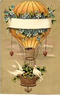 T2 Balloon, Floral Emb. Litho Greeting Card - Unclassified