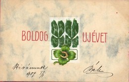 T2 Boldog Újévet / New Year Greeting, Clovers, Art Nouveau Emb. - Non Classificati