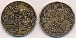 Lebó Ferenc (1960-) 1996. 'II. János Pál Pápa Látogatása - Pannonhalma, Győr' Br Emlékérem (42,5mm) + 1996. 'A Honfoglal - Unclassified