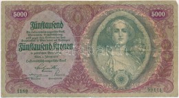 Ausztria / Osztrák-Magyar Bank 1922. 5000K T:III
Austria / Österreichisch-Ungarische Bank 1922. 5000 Kronen C:F
Krause 7 - Sin Clasificación