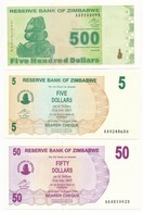 Zimbabwe 2006. 5D + 10D + 2009. 500D T:I
Zimbabwe 2006. 5 Dollars + 10 Dollars + 2009. 500 Dollars C:UNC - Ohne Zuordnung