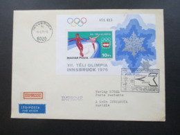 Ungarn 1975 Block 116 A Olympische Winterspiele Luftpost / Express Brief Mit SST Austrian Airlines Jarat Nach Innsbruck - Cartas & Documentos