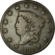 Monnaie, États-Unis, Coronet Cent, Cent, 1819, U.S. Mint, Philadelphie, B+ - 1816-1839: Coronet Head (Tête Couronnée)
