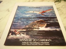 ANCIENNE PUBLICITE AVION MYSTERE 20 LE GUARDIAN 1978 - Pubblicità