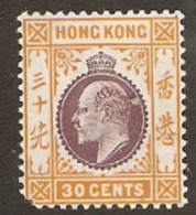 Hong Kon  1907  SG  97  30c Purple And Orange Yellow  Lower Left Corner Missing Multiple Crown CA  Fine Used - Ungebraucht