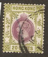 Hong Kon  1912  SG  107  20c Purple And Sage Green Multiple Crown CA  Fine Used - Ongebruikt