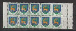 Guéret 1351B Bloc De 10 Avec Petit Décalage Ligne Blanche Pied Du Cerf Et Autour Des Arbres ** MNH - Unused Stamps