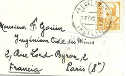 Valdelamusa (Huelva) A Paris Carta 1938 Censura. Pequeña Carta. Guerre Espagne. - Nationalists Censor Marks