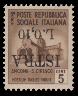 ISTRIA (POLA) - Occupazione Jugoslava  10 C. Su 5 C. Bruno (n° 502) VARIETA': Soprastampa Capovolta - 1945 - Occ. Yougoslave: Istria