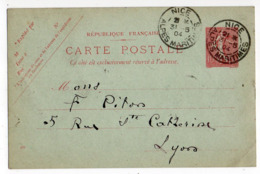 Entier Postal Semeuse Lignée --1904---n° 129 CP ( 409 ) --NICE - 06  Pour Lyon-69--cachets - Standaardpostkaarten En TSC (Voor 1995)