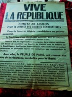 AFFICHE POLITIQUE VIVE LA RÉPUBLIQUE COUP DE FORCE EN ALGÉRIE CANDIDATURE AU POUVOIR PERSONNEL Coup D'État 13 Mai 1958 - Posters