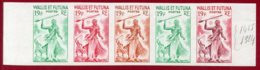 Wallis & Futuna Islands 1960 #157, Color Proof Stripe Of 5, Dancers With Paddles - Neufs