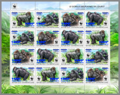 CENTRALAFRICA 2019 MNH WWF Overprint Gorillas BLUE FOIL M/S II - OFFICIAL ISSUE - DH1935 - Gorilla's