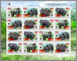 CENTRALAFRICA 2019 MNH WWF Overprint Gorillas RED FOIL M/S II - OFFICIAL ISSUE - DH1935 - Gorilas