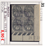 Andorra - Andorre -  Michel 2 Bloc De 4 Avec Coin Daté 29.7.29 - Oo Used Gebruik Oblit. - Used Stamps