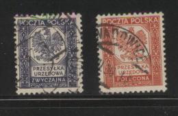 POLAND 1935 OFFICIAL STAMPS REDRAWN FULL SET OF 2 USED OFFICIALS POLISH EAGLE WITH CROWN Fi U19-20 SG O306-0307 - Officials