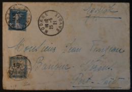 Lettre De France Semeuse N°140 Pour Port Said Taxée ! N°2..les Lettres Taxées Non Philateliques Sont Rarissimes !! - Cartas & Documentos