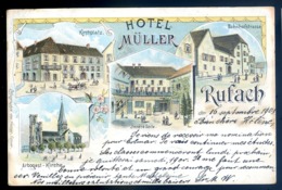 Cpa Du 68 Rufach Hôtel Müller , Kirchplatz , Arbogast Kirche , Bahnhofstrasse LZ69 - Rouffach