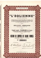 L'EOLIENNE  EREMBODEGEM ACTION DE CAPITAL DE 10 000 FRANCS - Tessili