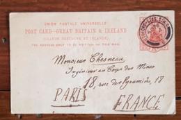 GRANDE BRETAGNE Entier Postal UPU One Penny Circulé Entre Londres Et Paris En 1897 - Postwaardestukken