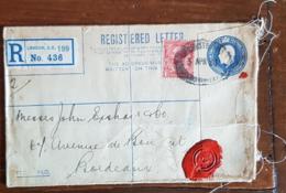 GRANDE BRETAGNE Entier Postal RECOMMANDE Ayant Circulé Entre Londres Et BORDEAUX En 1921 - Entiers Postaux