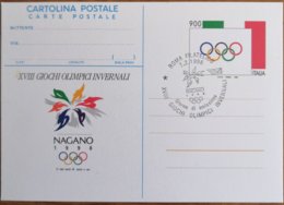 Italia L.900 Cartolina Postale - Roma 7.2.1998 XVIII Giochi Olimpici Invernali NAGANO - Hiver 1998: Nagano