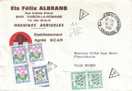 VAUCLUSE - VAISON LA ROMAINE - LETTRE TAXEE AVEC FLEURS - ENTETE FELIX ALBRAND MACHINE AGRICOLE VAISON  - 14-11-1981 - 1960-.... Cartas & Documentos