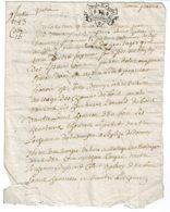 1743 - Document Manuscrit - Cachet "Généralité D'Alençon" - Taxe Un Sol Et 4 Deniers - 2 Pages 24x18cm - Algemene Zegels
