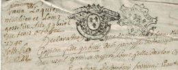 1740 - Document Manuscrit 23,5x18,5cm - 2 Cachets "Généralité D'Alençon - Taxe 1 Sol Et 4 Deniers - Matasellos Generales