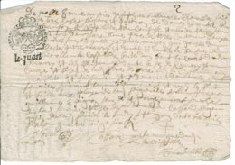 1686 - Document Manuscrit - Cachet "Généralité D'Alençon" - Taxe Six Deniers LE QUART (1/4 De Feuille) - Seals Of Generality