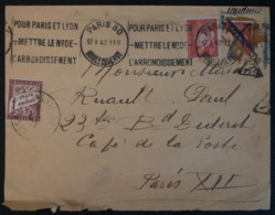 France Lettre Pétain N°514 Coupé Pour Changement De Tarif Le T P Pétain De 1,50 F Rose N° 516 était Introuvable :Taxée ! - 1941-42 Pétain